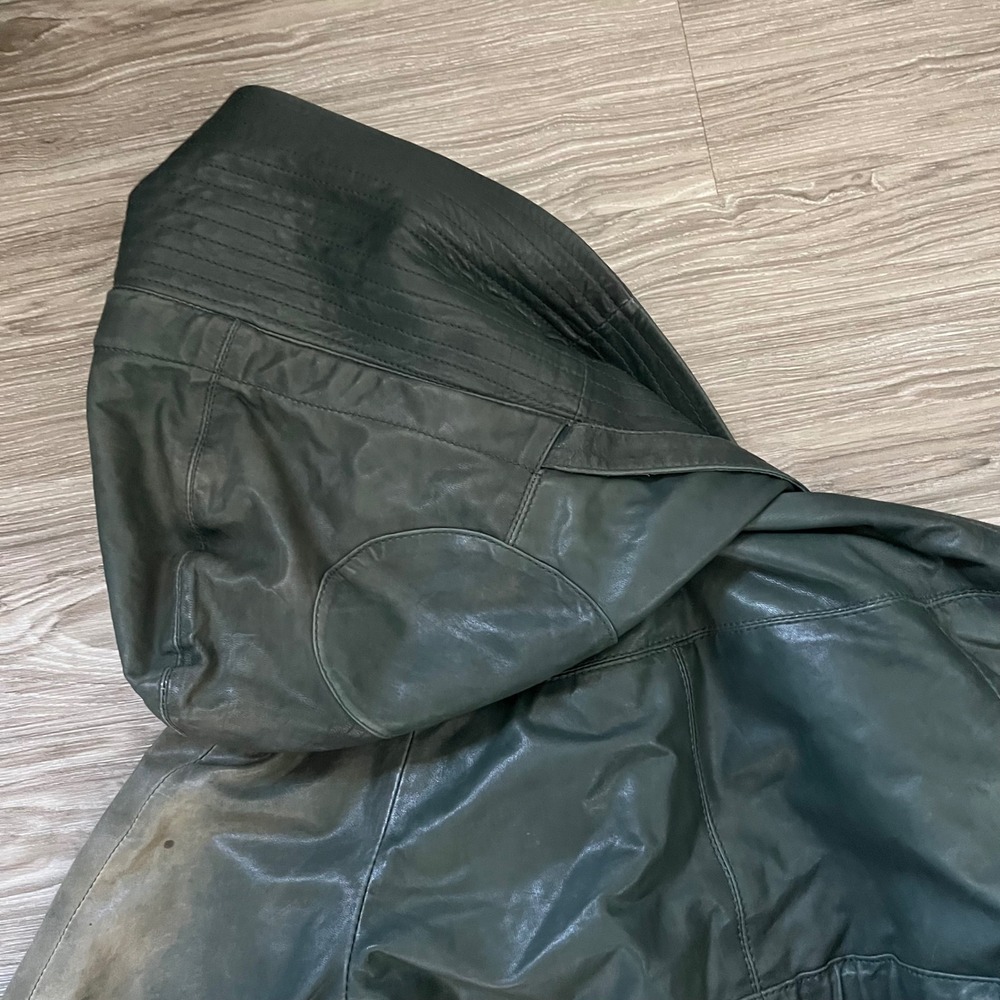 Diesel Liquid Space Hooded Leather Jacket Green Distressed Utility Belted Small - Picture 7 of 10